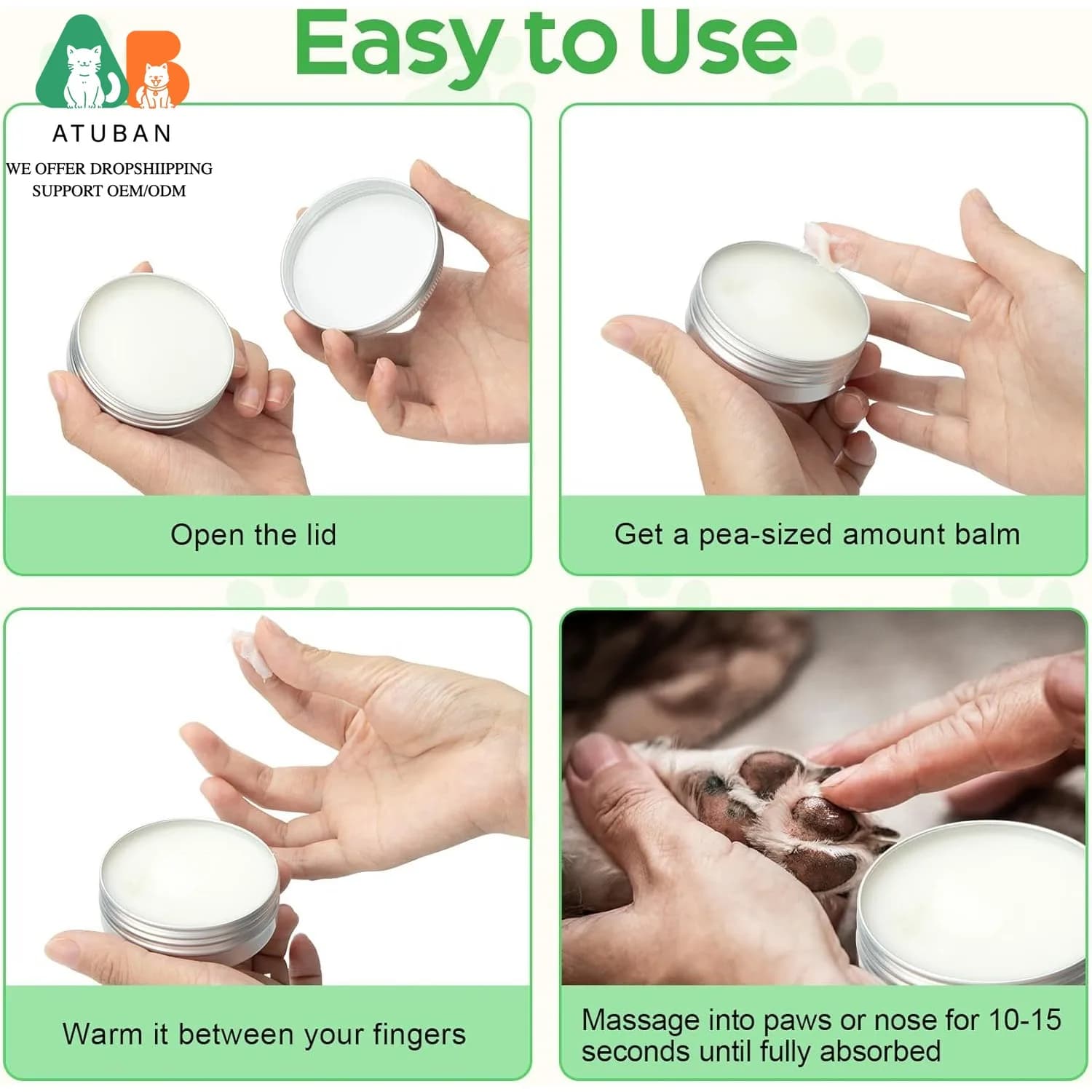 ATUBAN Baume pour pattes de chien et baume pour le nez, protecteur de pattes de chien et de chat entièrement naturel Sucette huile de noix de coco biologique pour pattes sèches et craquelées de chien,