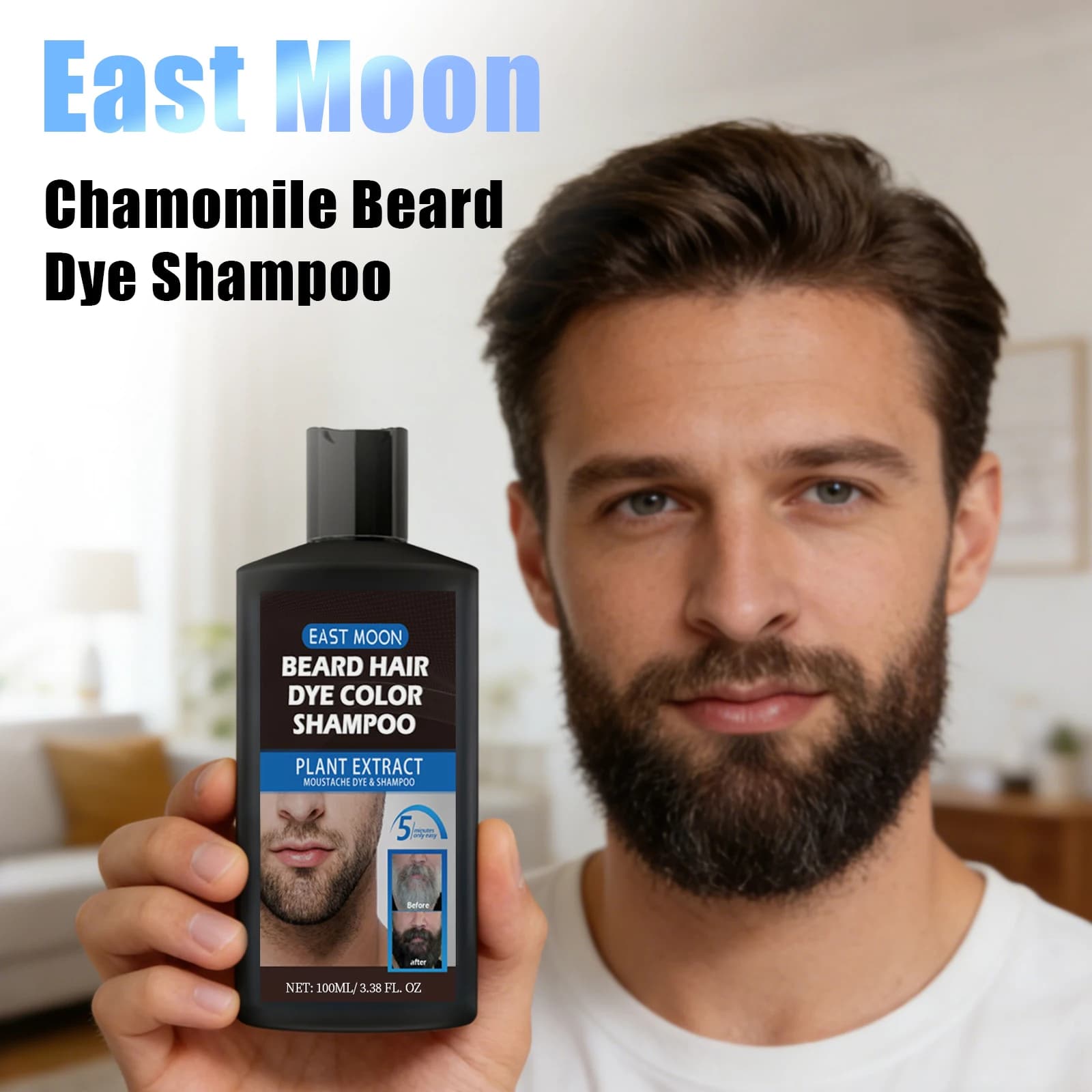 Shampoo colorant à la camomille pour barbe et moustache, coloration douce, nourrit les racines, fixation durable, anti-décoloration, lisse et brillant