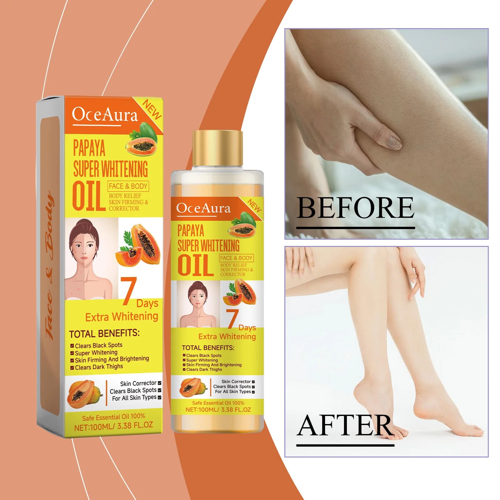 OCEAURA Papaye huile Super blanchissante visage et corps hydratant nourrissant blanchissant