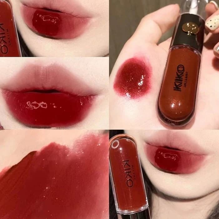 Nouveau Rouge à Lèvres Double Embout Kiko, Gloss Transparent Effet Miroir, Huile à Lèvres Longue Tenue, Gloss Riche et Sexy, Teinte Thé au Lait, Maquillage Naturel