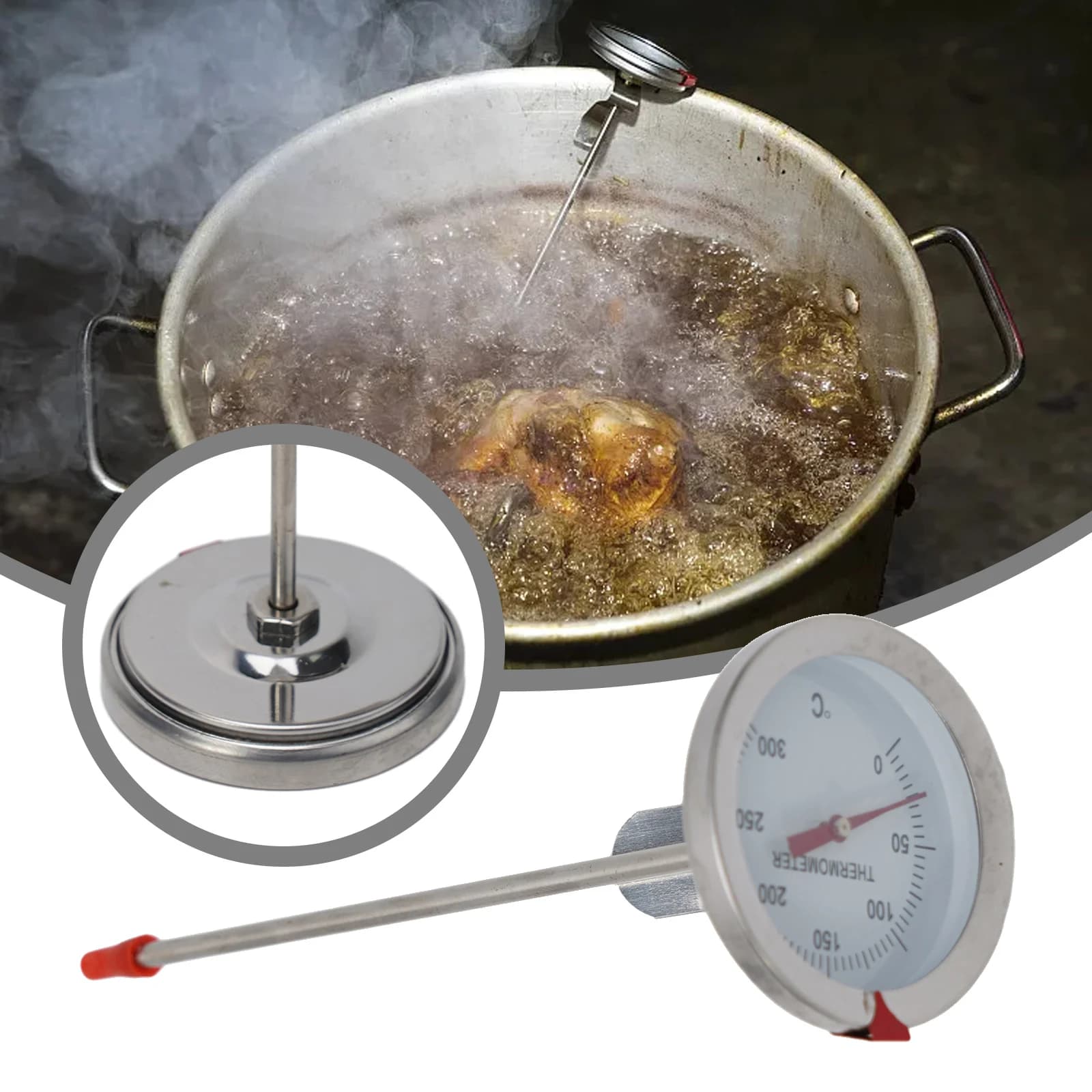 Thermomètre de cuisson en acier inoxydable avec pince pour friture