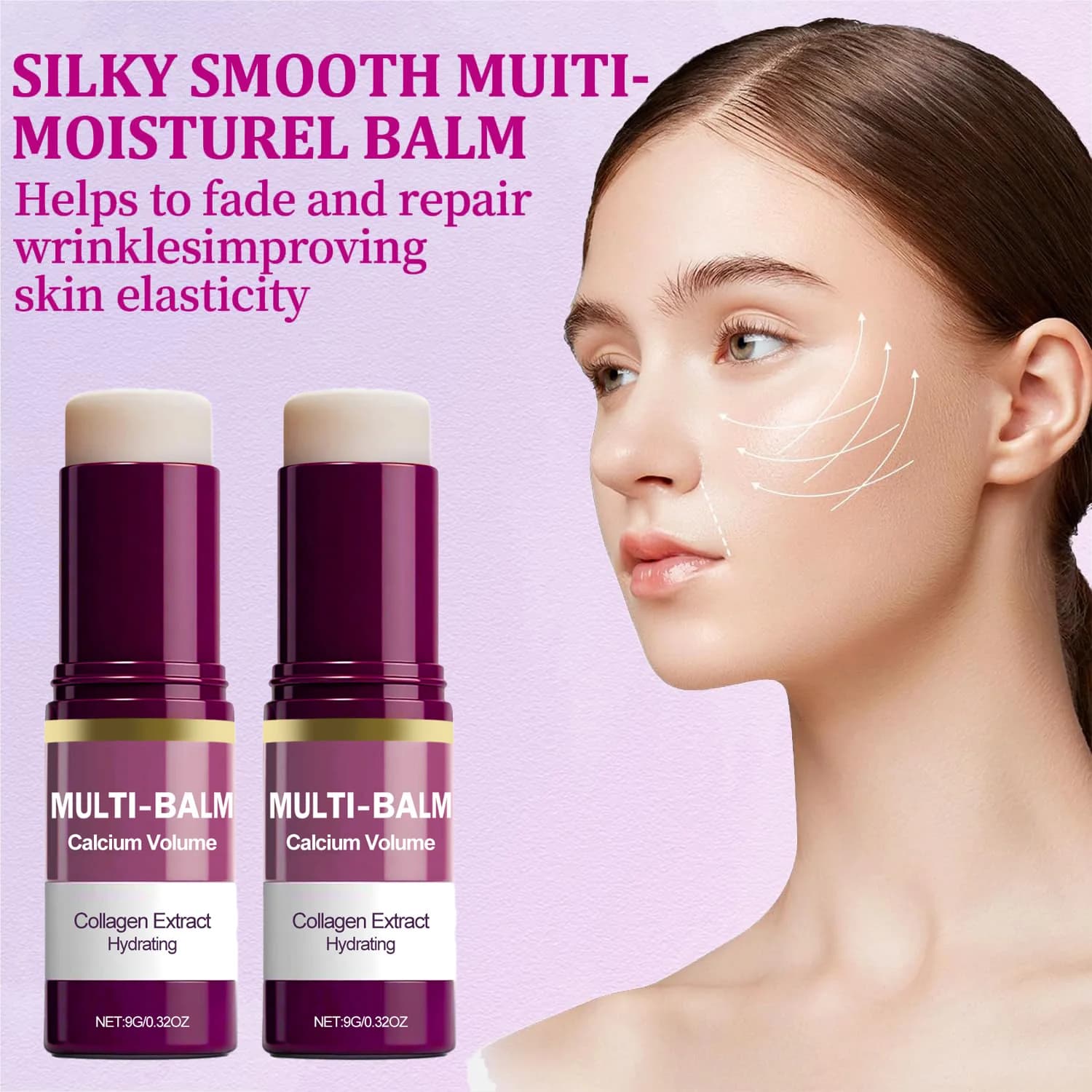 Stick multi-baume hydratant et raffermissant au calcium coréen - Soin anti-rides infusé au collagène, hydratant pré-maquillage