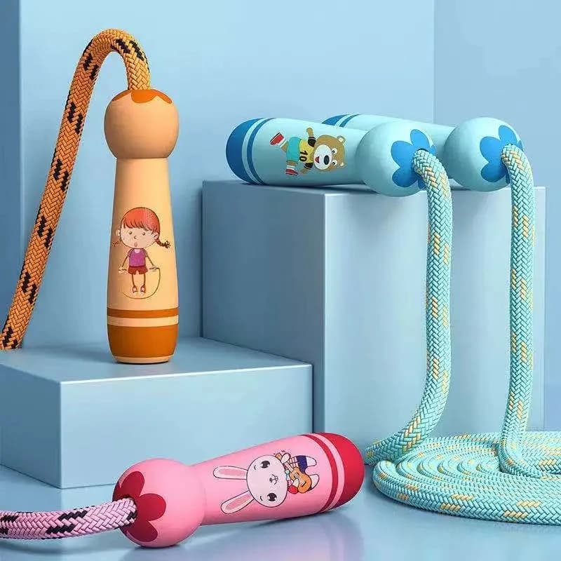 Cordes de Sport réglables en coton pour enfants, Fitness, joli dessin animé, poignée en bois naturel, conception de filet
