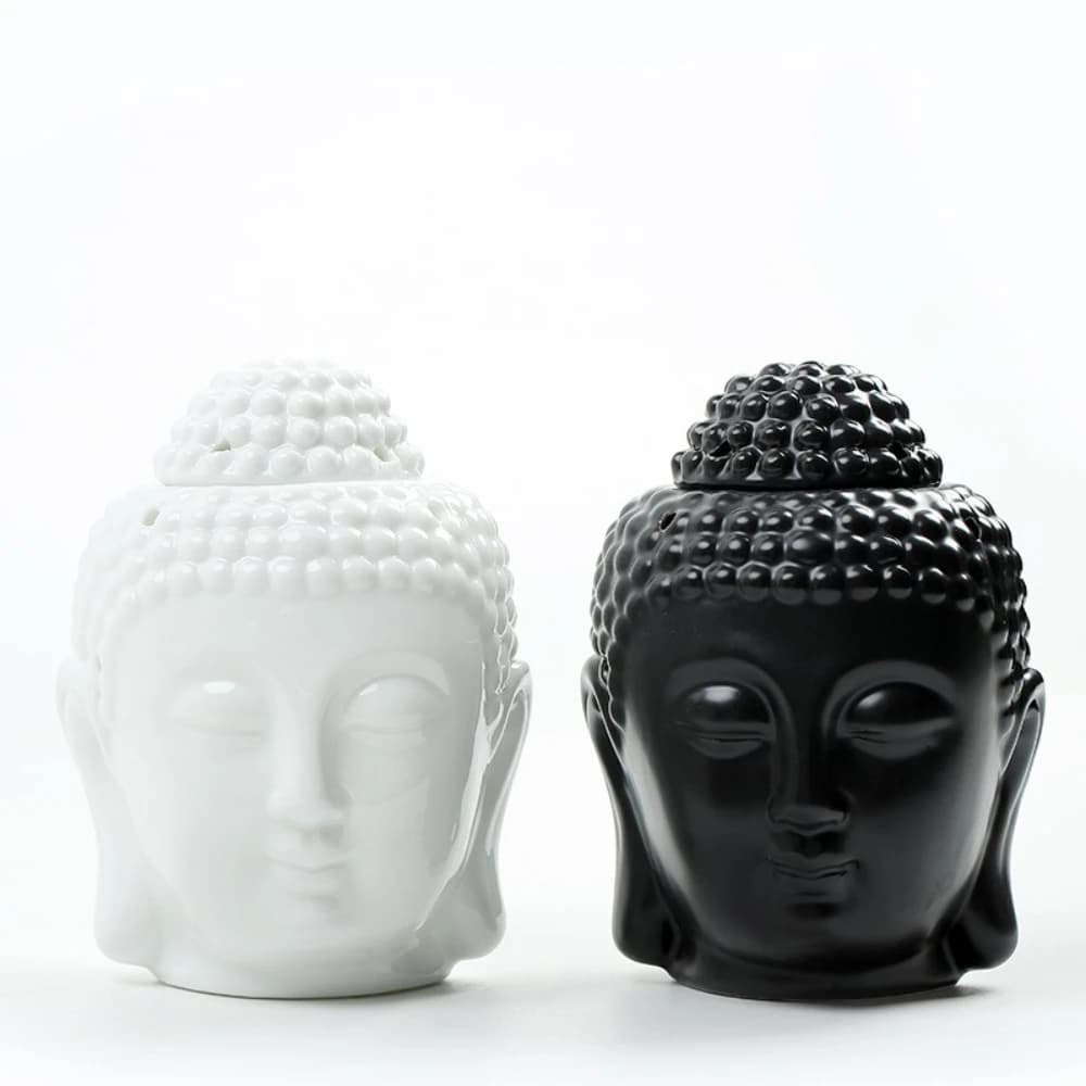 Brûleur d'huile aromatique en céramique en forme de tête de Bouddha, diffuseur d'huiles essentielles, brûleur d'encens indien Bouddha tibétain, porte-bougies chauffe-plat