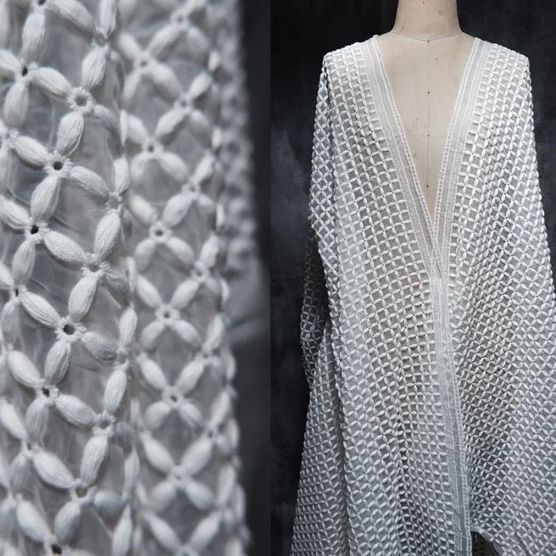 Organza Brodé Riz Grossier Mars