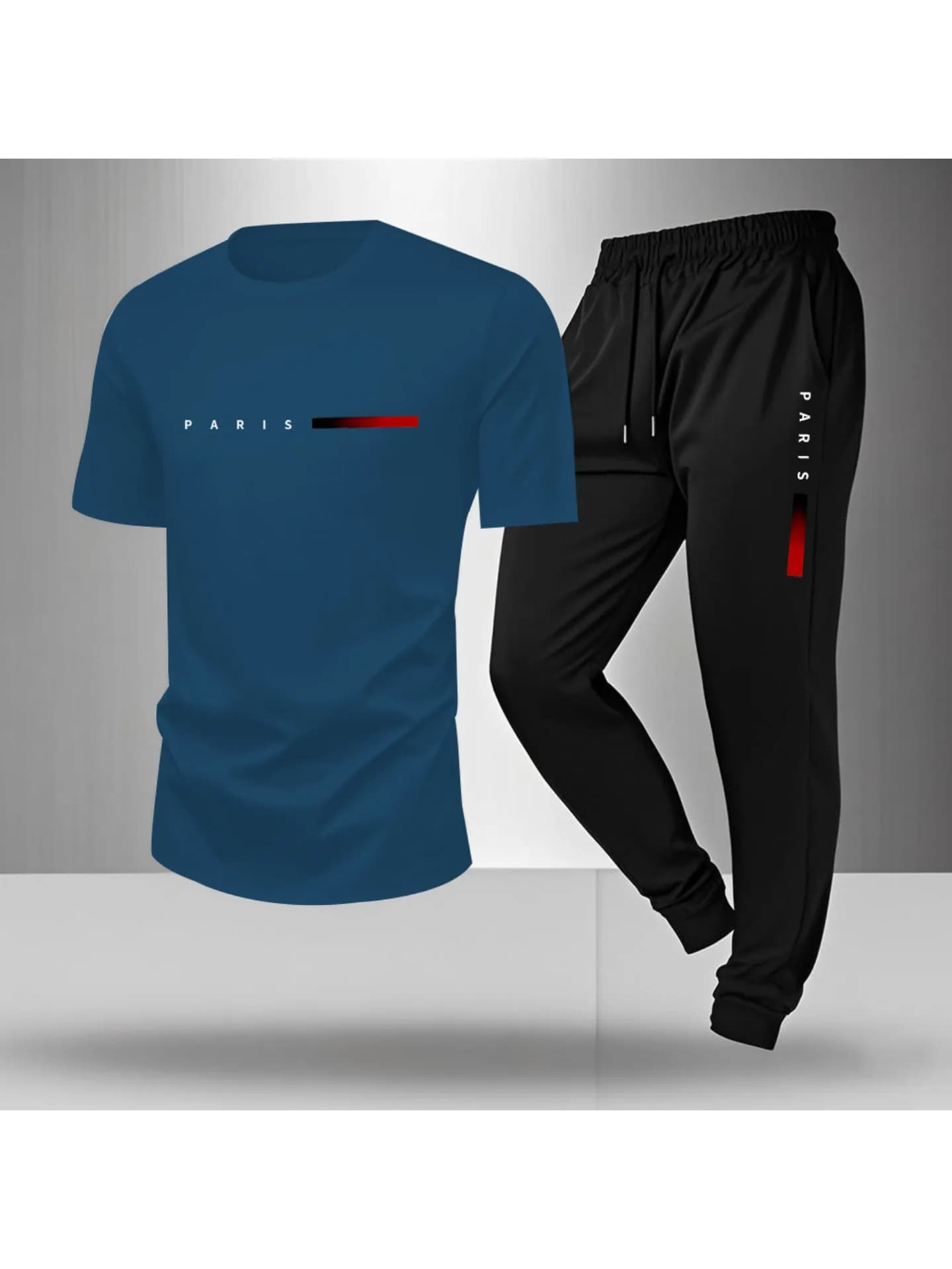 Printemps/été Paris lettre imprimée col rond décontracté confortable respirant T-shirt avec cordon de serrage ensemble de pantalons de sport de plein air