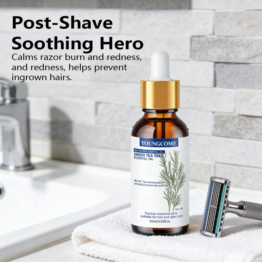 YOUNGCOME Huile essentielle d'arbre à thé pur - Solution naturelle de soin pour cheveux et peau infusée au thé vert pour voiture hydratante et rafraîchissante quotidienne