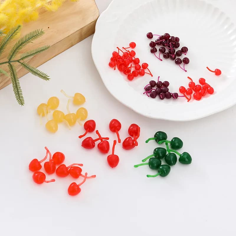 100 pièces/lot bricolage Simulation cerise Miniature fruits décoratifs pour Dollhuose accessoires cuisine jouer jouets décoration de la maison cadeaux