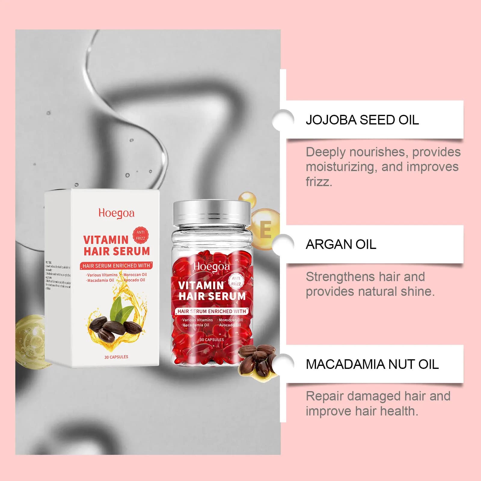 Capsules de sérum de soin capillaire à la vitamine, augmente la repousse, contrôle de l'huile, prévient la perte, Massage du cuir chevelu plus épais, huile essentielle pour la croissance des cheveux