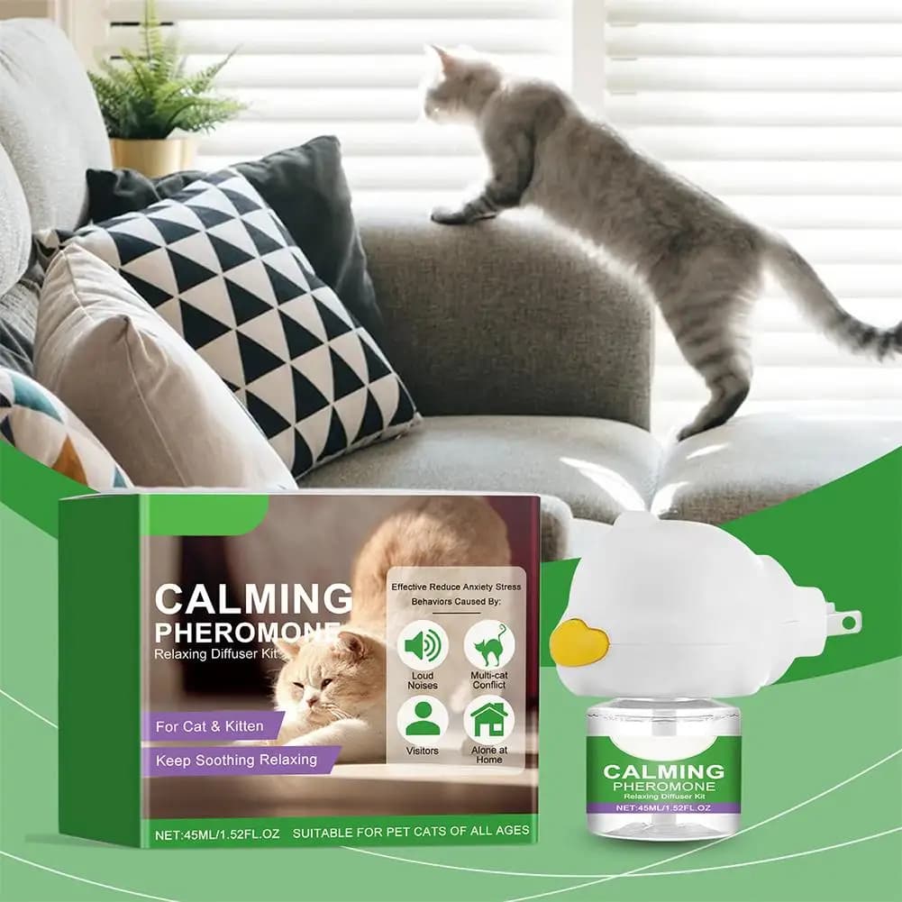 Kit diffuseur de phéromones apaisantes pour chat avec recharge – Soulagement relaxant de l'anxiété et du stress