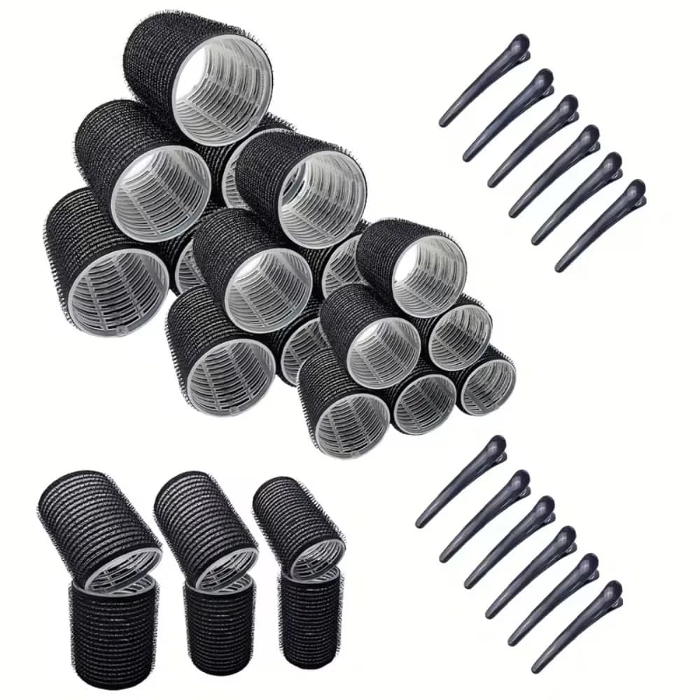 30 pièces de bigoudis sans chaleur avec pinces, ensemble de bigoudis auto-agrippants, bigoudis pour femmes, outils de coiffure, bigoudis pour salon de coiffure
