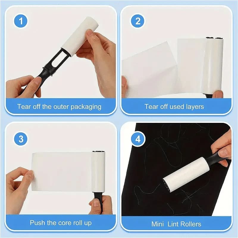 Ensemble de rouleaux anti-peluches robustes 1/3/6 pièces |   Rouleau avec feuilles adhésives pour une forte adhérence sur les vêtements, les tapis, les canapés |   Idéal pour les propriétaires d'anima