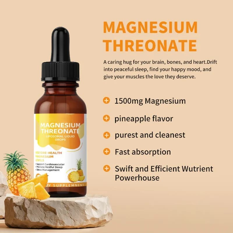 Gouttes de thréonate de magnésium pur, complément liquide oral, absorption facile, soutien du corps, sommeil sain, pour usage quotidien