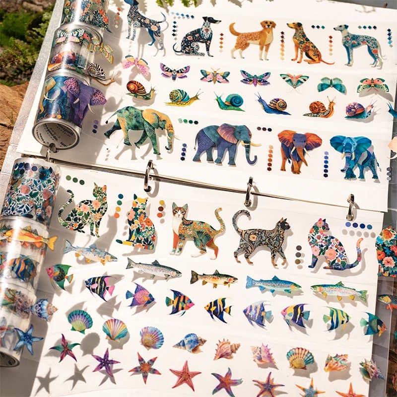 6 rouleaux - Ruban décoratif découpé au laser en PET avec motifs d'animaux rétro Morris, pour scrapbooking DIY