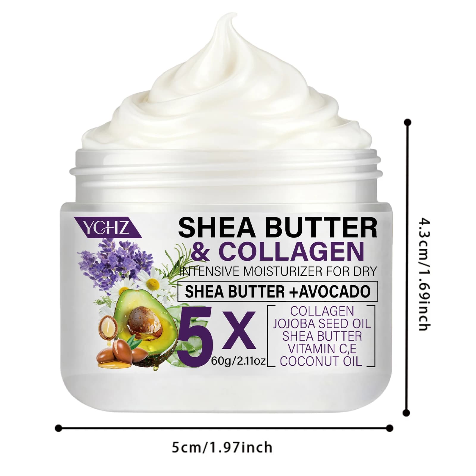 Crème raffermissante au beurre de karité et au collagène, crème raffermissante beige clair, adaptée aux cuisses, aux fesses, aux bras, à l'abdomen - et lotion pour le corps - 60G