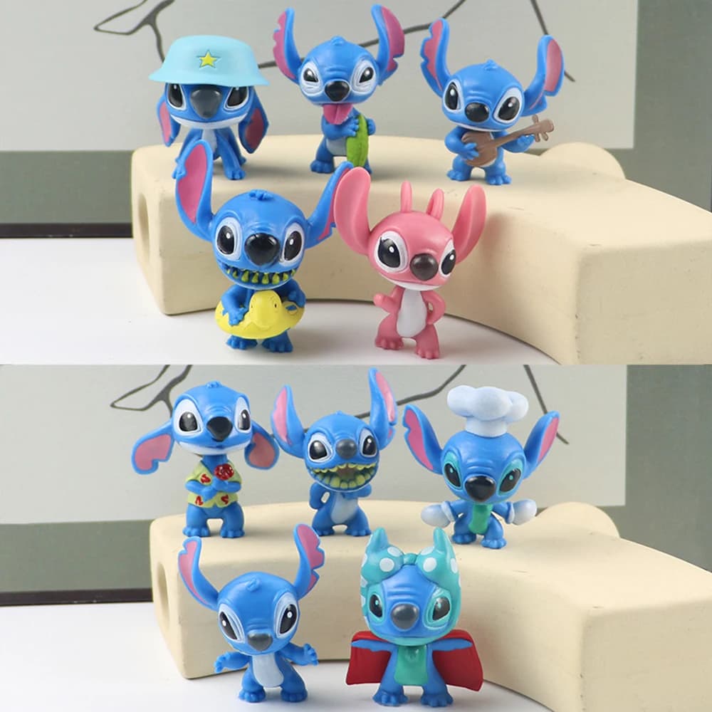 @@! Figurines de dessin animé Disney Lilo et Stitch, jouets à la main avec Scrump, modèle de décoration, nouvelle collection 2025, 10 pièces