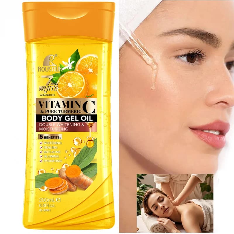 200ML VITAMINE C PURE TURMERIC Huile corporelle Hydratante Huile essentielle Huile corporelle Unisexe Huile de soin corporel complète, Huile corporelle hydratante