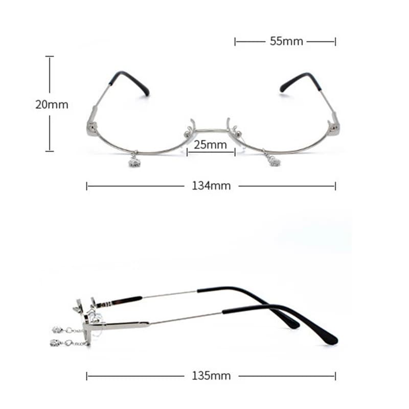 Demi-monture inférieure de lunettes pour femmes, sans lentille, décoration goutte d'eau, jolie fille