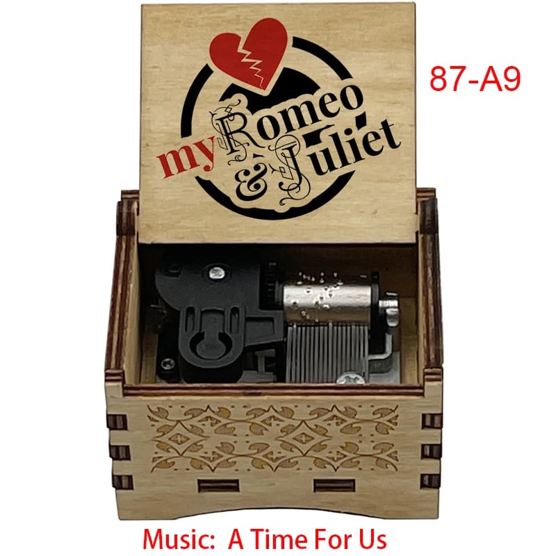 Boîte à musique en bois à manivelle, 18 notes, avec la chanson du film Roméo et Juliette, 'A Time For Us', cadeau souvenir pour la Saint-Valentin