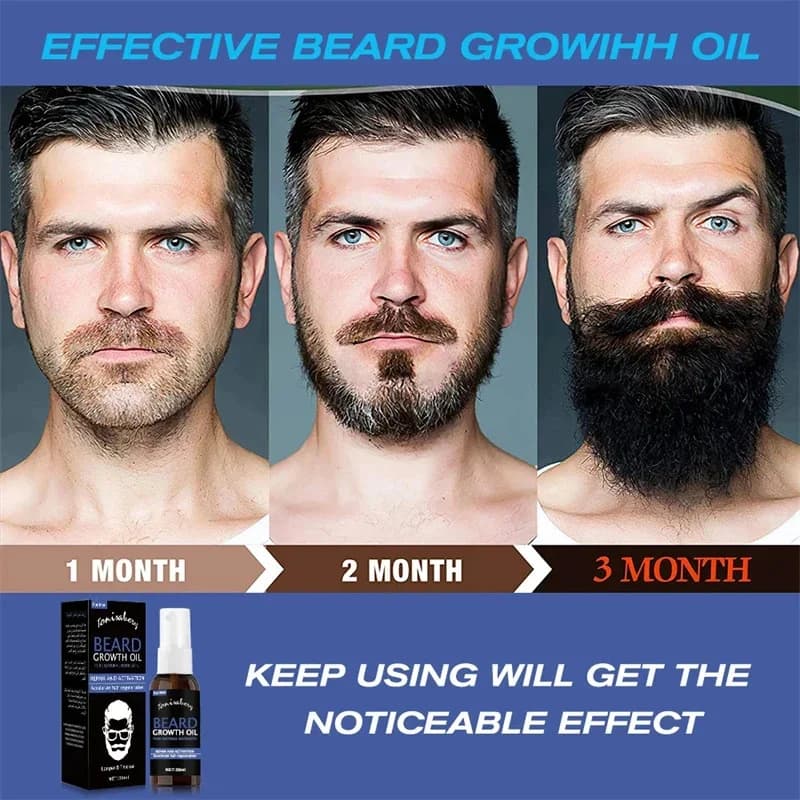 Sérum de croissance de barbe Spray, huile essentielle de croissance de cheveux, plus épais, plus épais, plus complet, adoucissant, liquide hydratant pour barbe