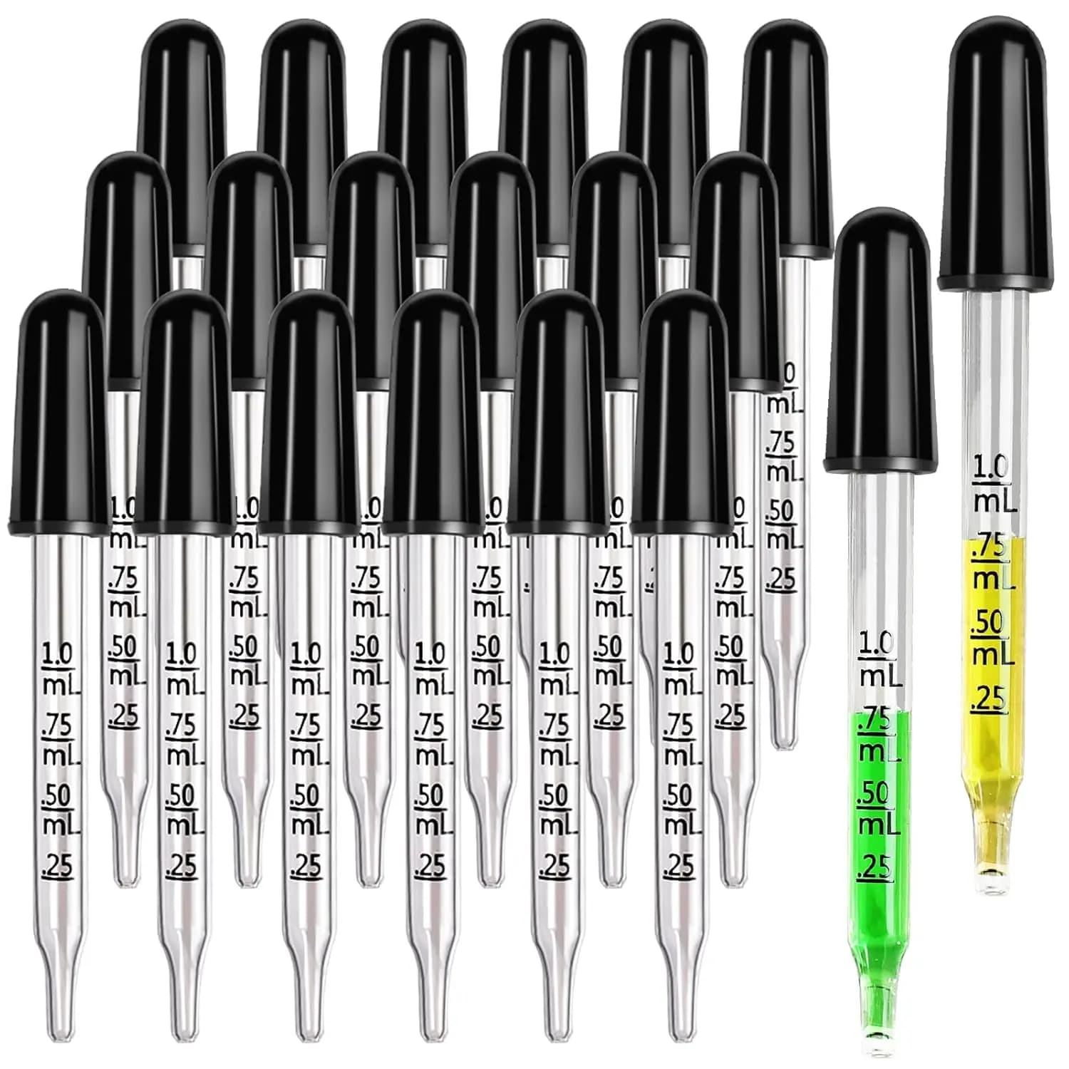 Compte-gouttes avec embouts en caoutchouc durables, compte-gouttes en verre de 1 ml, compte-gouttes liquides pour huiles essentielles, compte-gouttes pour médicaments