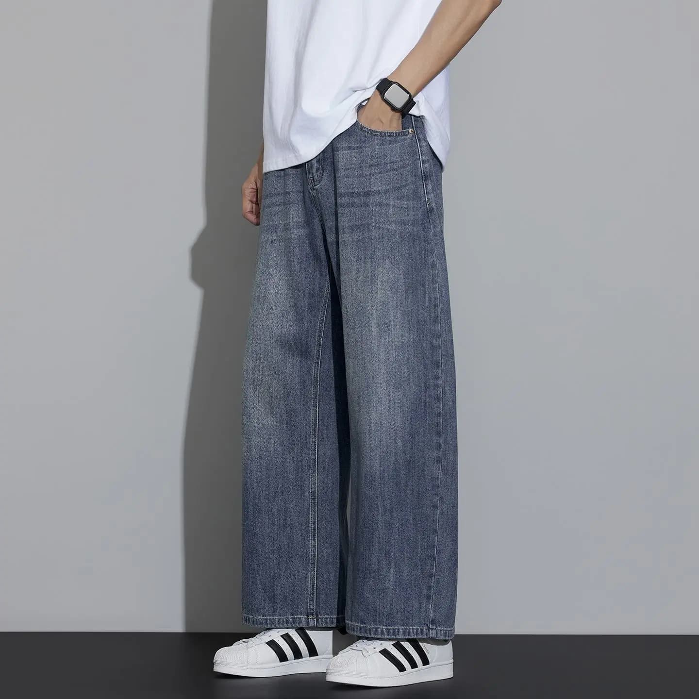 Jean pour homme Printemps 2026 Polyvalent Décontracté Délavé Coupe Droite Ample Longueur 7/8