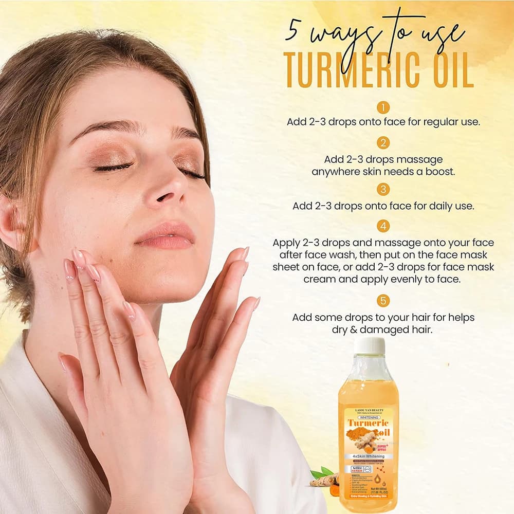 Huile essentielle de curcuma pour hommes et femmes, sérum anti-déformable, blanchissant, hydratant, soins de la peau, élimine les taches foncées, vidéo marocaine, 500ml
