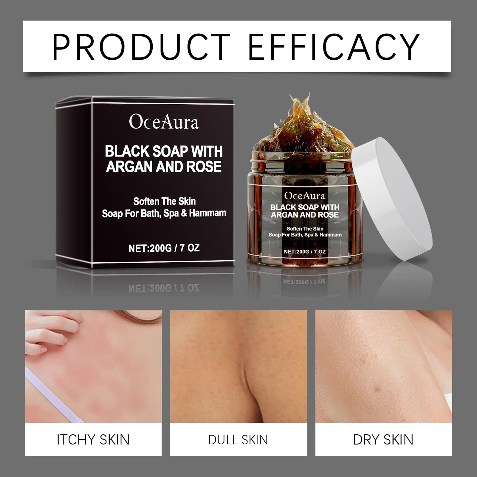 OCEAURA 200g Argan Rose bain savon noir doux nourrissant peau enlever la Surface de la peau saleté hydratation profonde serrure Anti-démangeaisons sèches