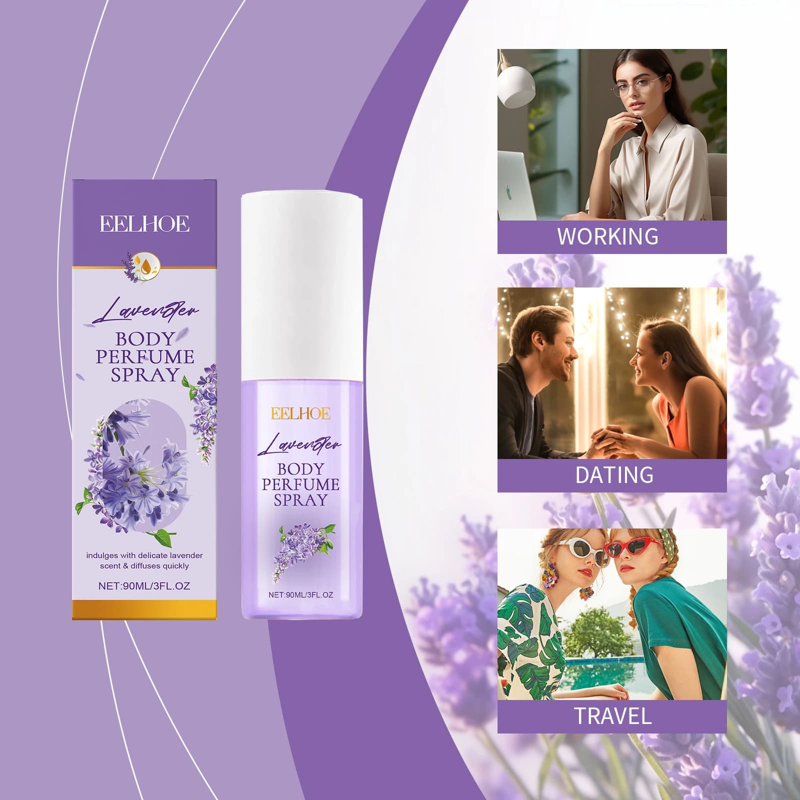 EELHOE Spray d'aromathérapie pour le corps à la lavande feuilles parfum durable parfum de lavande agréable parfum de fleur fraîche Spray