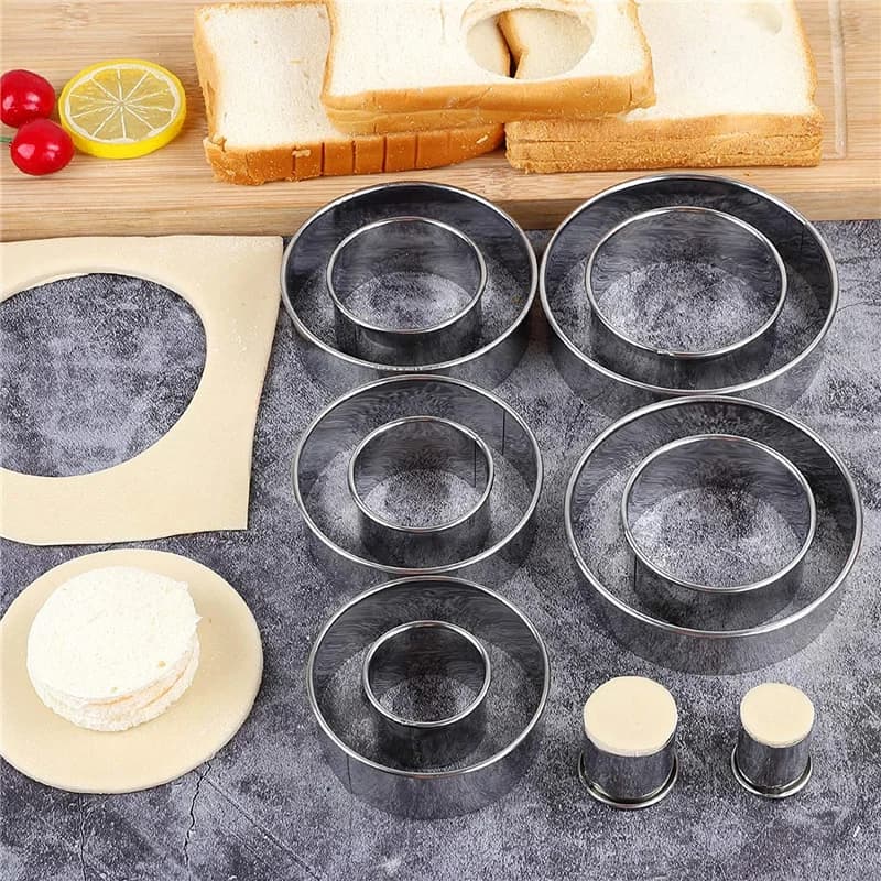 Moule à biscuits rond en acier inoxydable, 5 pièces, pour boulettes, coupe de peau, bricolage, pâtisserie, gâteau, outils de cuisson, Gadget de cuisine