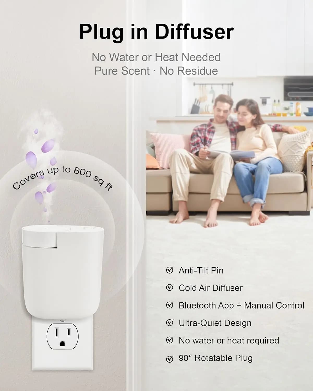 Diffuseur enfichable avec minuterie contrôle bouton d'intensité de parfum connectivité d'application Bluetooth diffuseur sans eau pour la maison, l'hôtel, le bureau