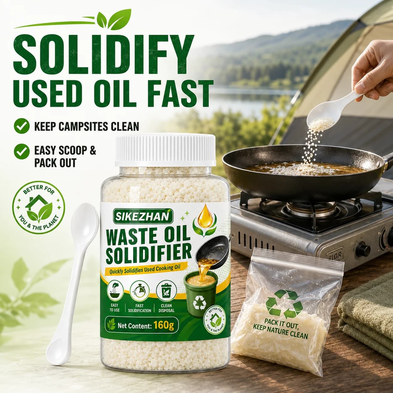 Poudre Solidifiante Écologique pour Huile de Cuisson Usagée – Durcisseur Rapide pour Camping