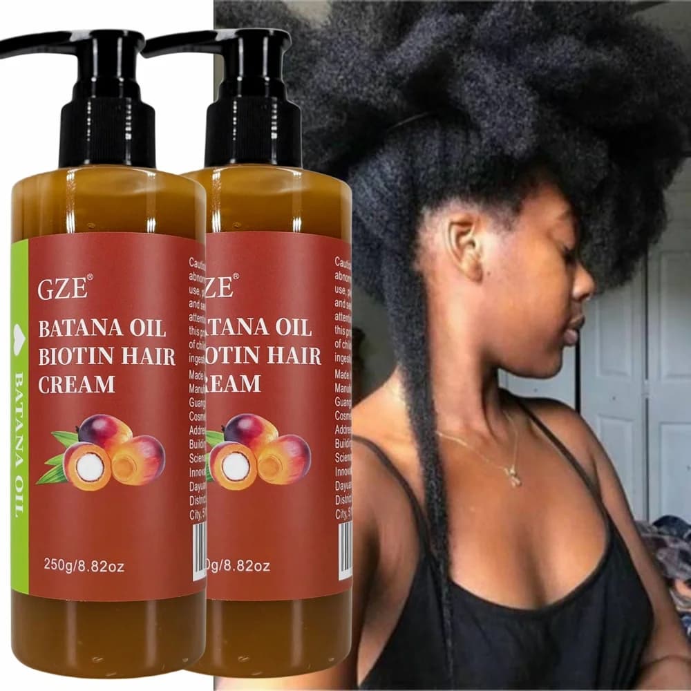 GZE – crème capillaire à l'huile de Batana, biotine, cheveux forts, Anti-rupture, réparation des pointes fourchues, soyeux pour cheveux secs, 2 paquets