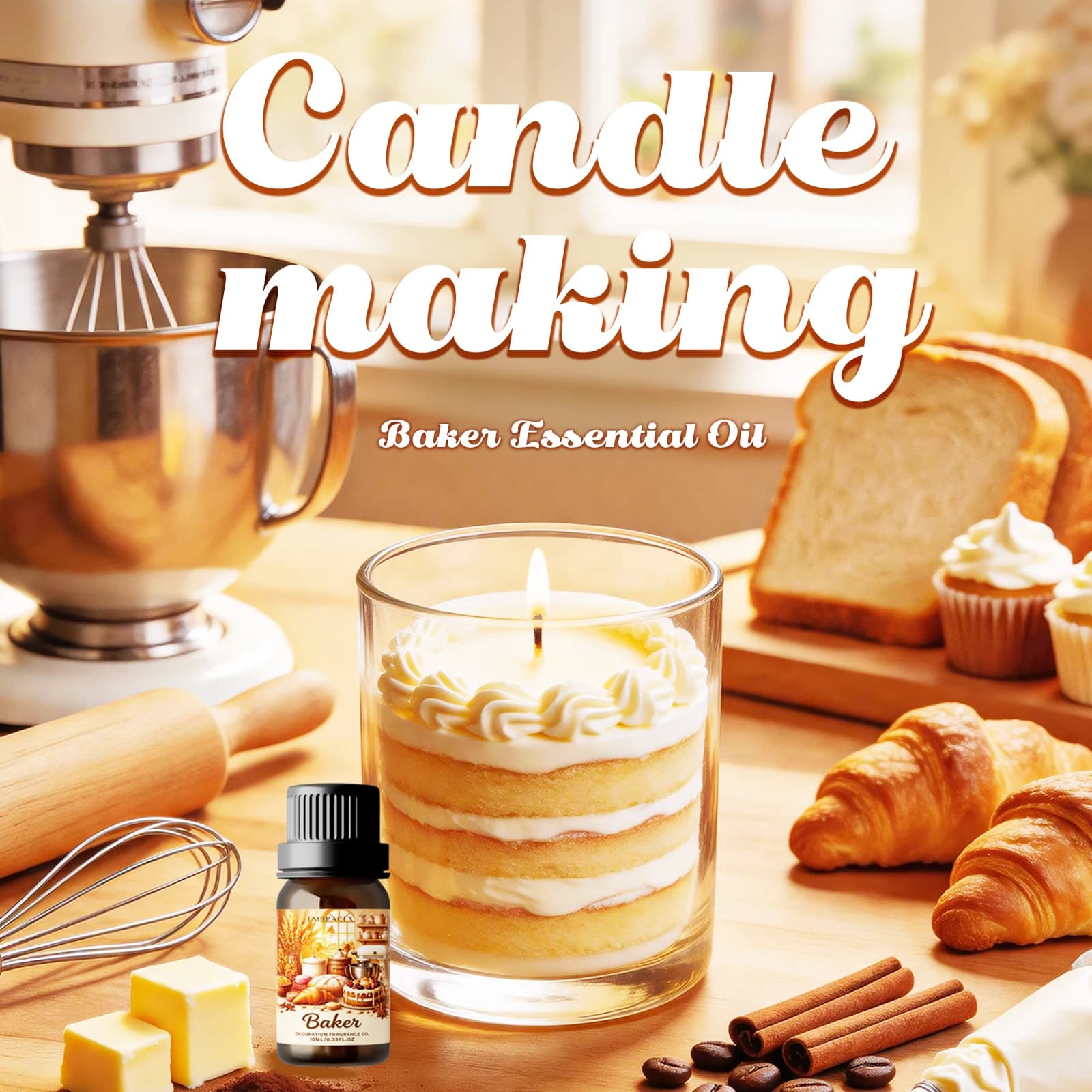 Huile essentielle Baker de 10ml, huile parfumée délicieuse, huile parfumée professionnelle pour le bureau, huile spéciale pour la fabrication de bougies, cadeau pour les amis