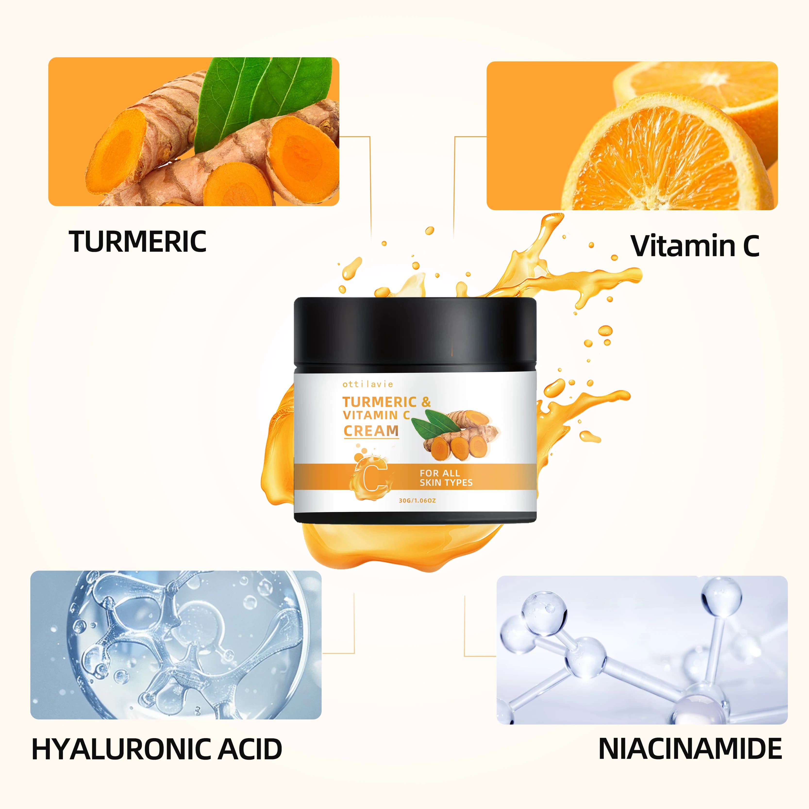 Crème au curcuma et à la vitamine C – Nutrition légère pour le visage et le cou