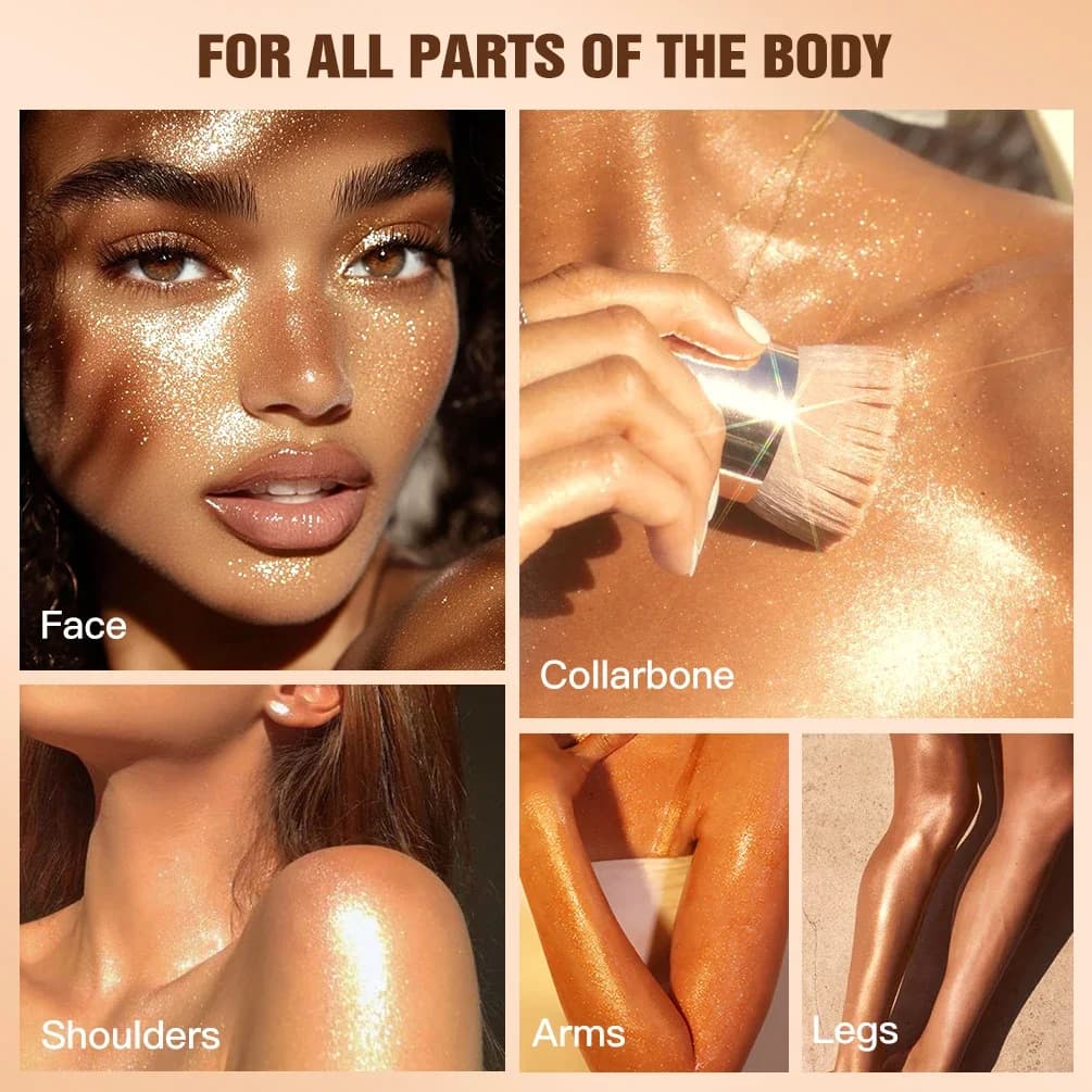 Huile Scintillante Corps QIBEST – Illuminateur Liquide Longue Durée Effet Pailleté Hydratant pour le Visage et le Corps – Maquillage Éclaircissant et Contouring