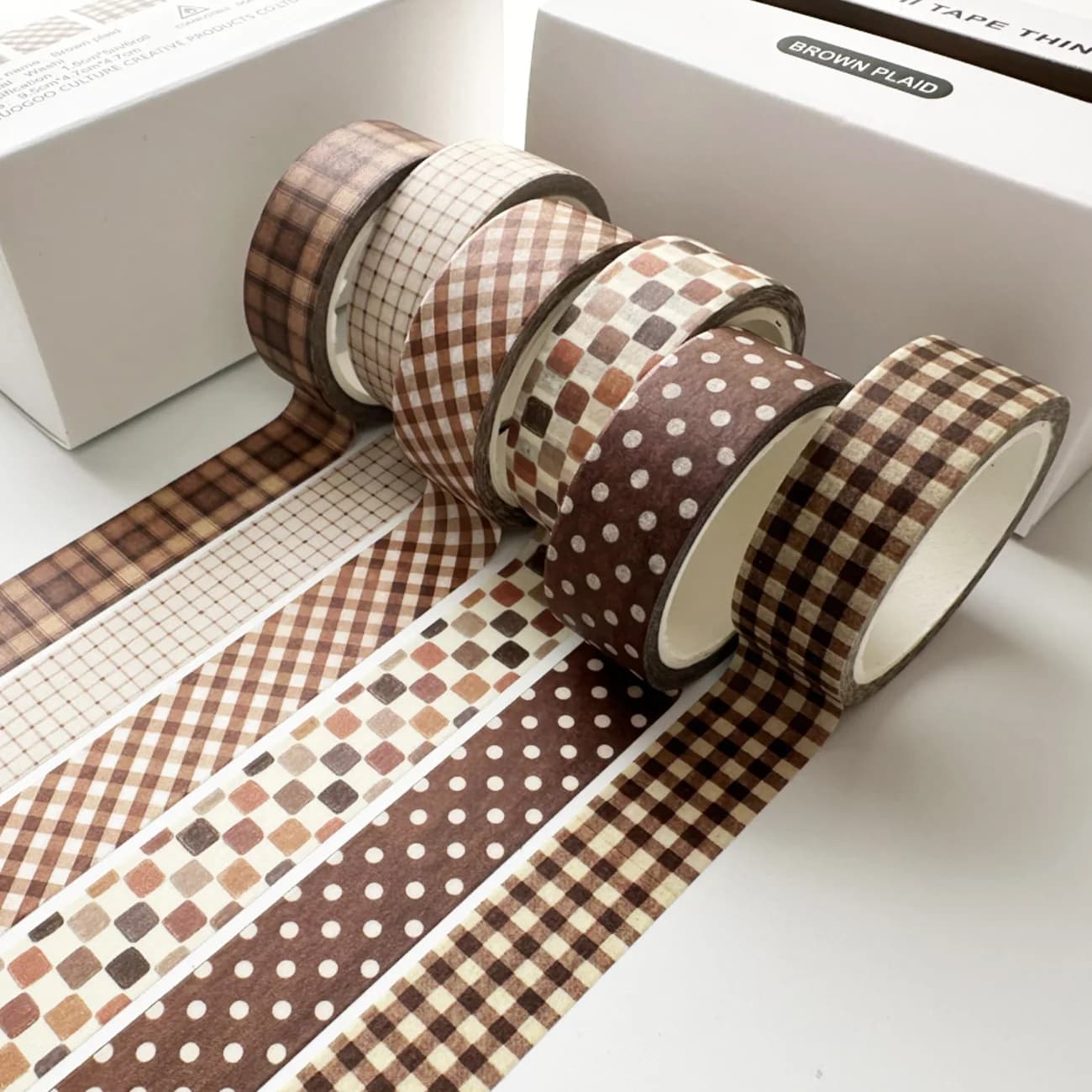 6 rouleaux/boîte Ruban adhésif washi à carreaux rétro pour carnet DIY