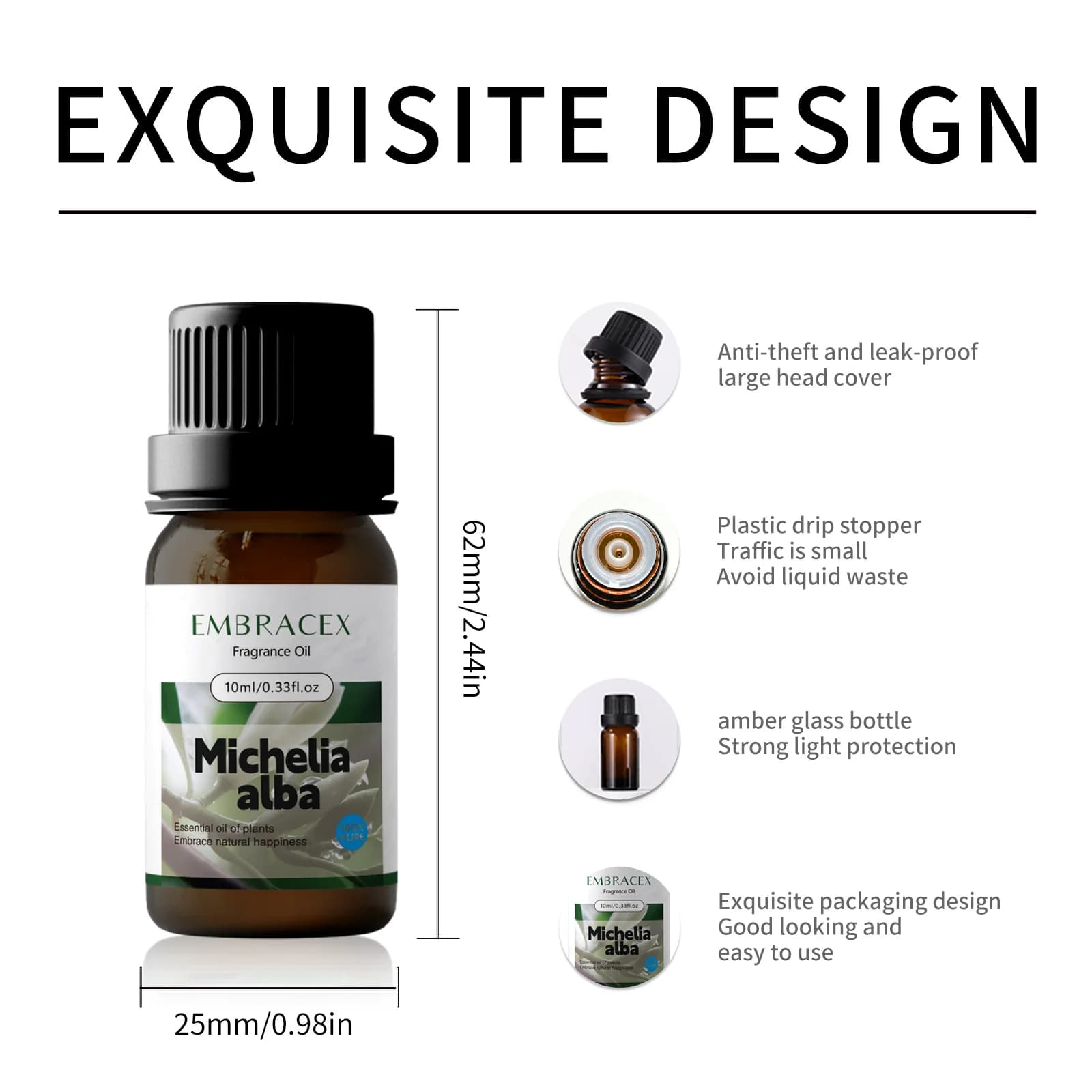 Huile Essentielle de Michelia Alba 10ml - Parfum Floral Naturel Exquis pour l'Aromathérapie et Usage Quotidien
