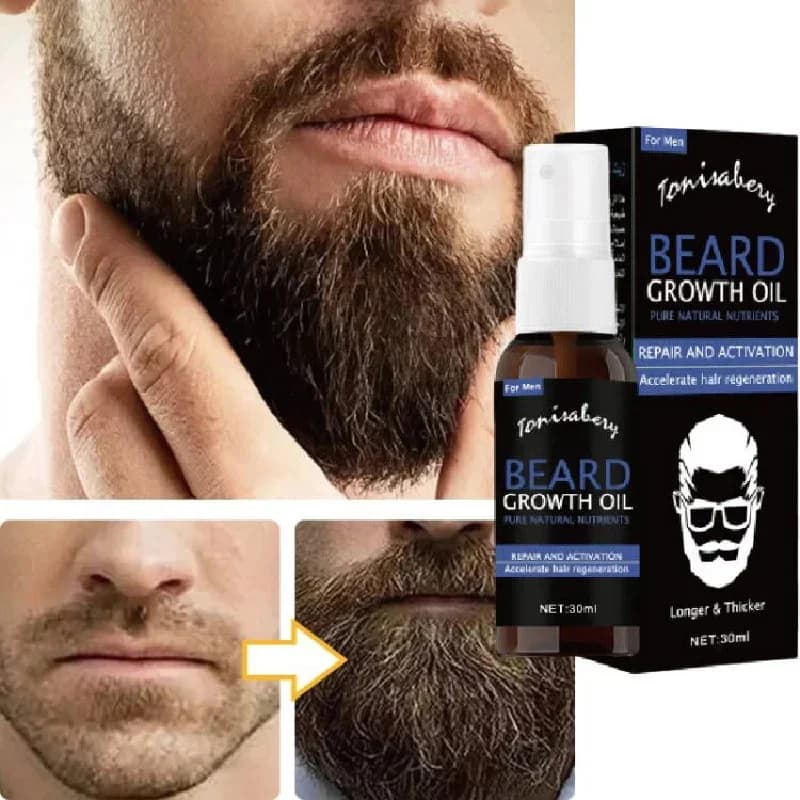 Sérum de croissance de barbe Spray, huile essentielle de croissance de cheveux, plus épais, plus épais, plus complet, adoucissant, liquide hydratant pour barbe