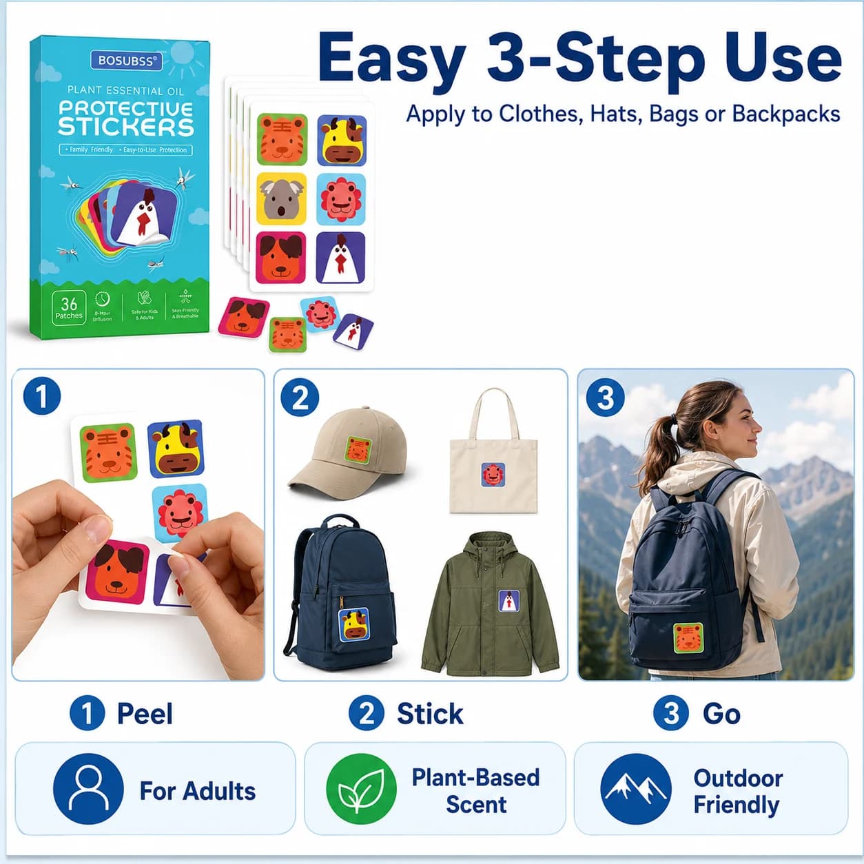 Patch anti-moustiques portable à base d'huiles essentielles, idéal pour le camping en plein air, la randonnée, l'usage quotidien et la protection à domicile