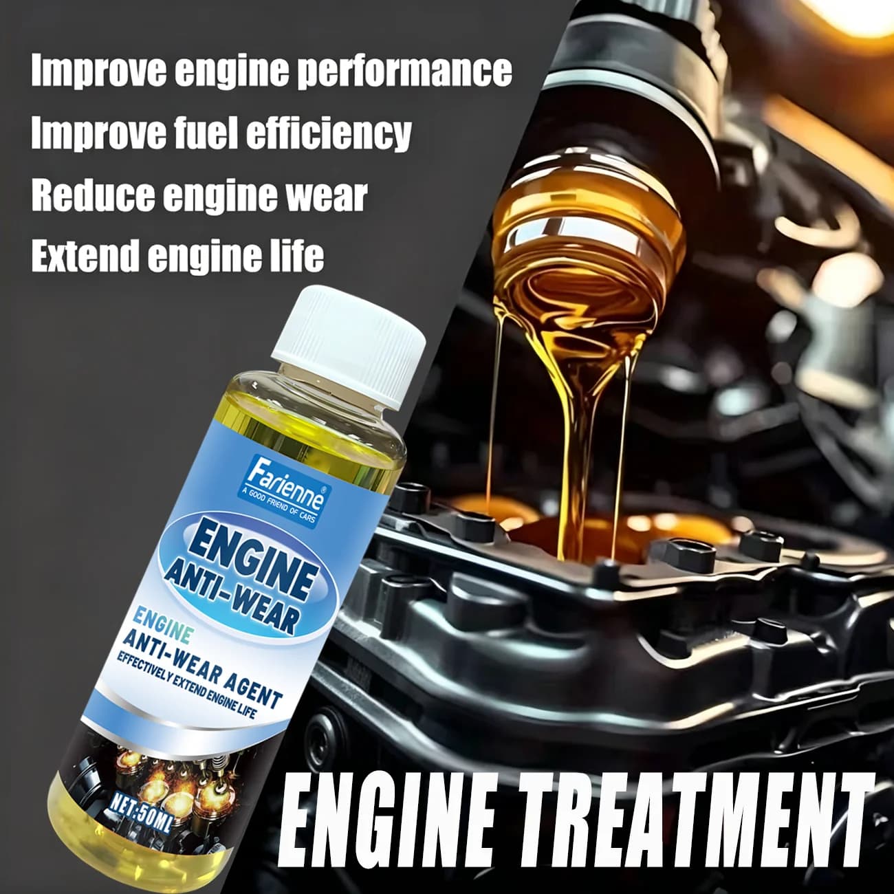 Farienne 50ml Additif Huile Moteur Haute Efficacité Protection Anti-Usure Réduction de Friction Amélioration de l'Économie de Carburant pour la Durée de Vie du Véhicule