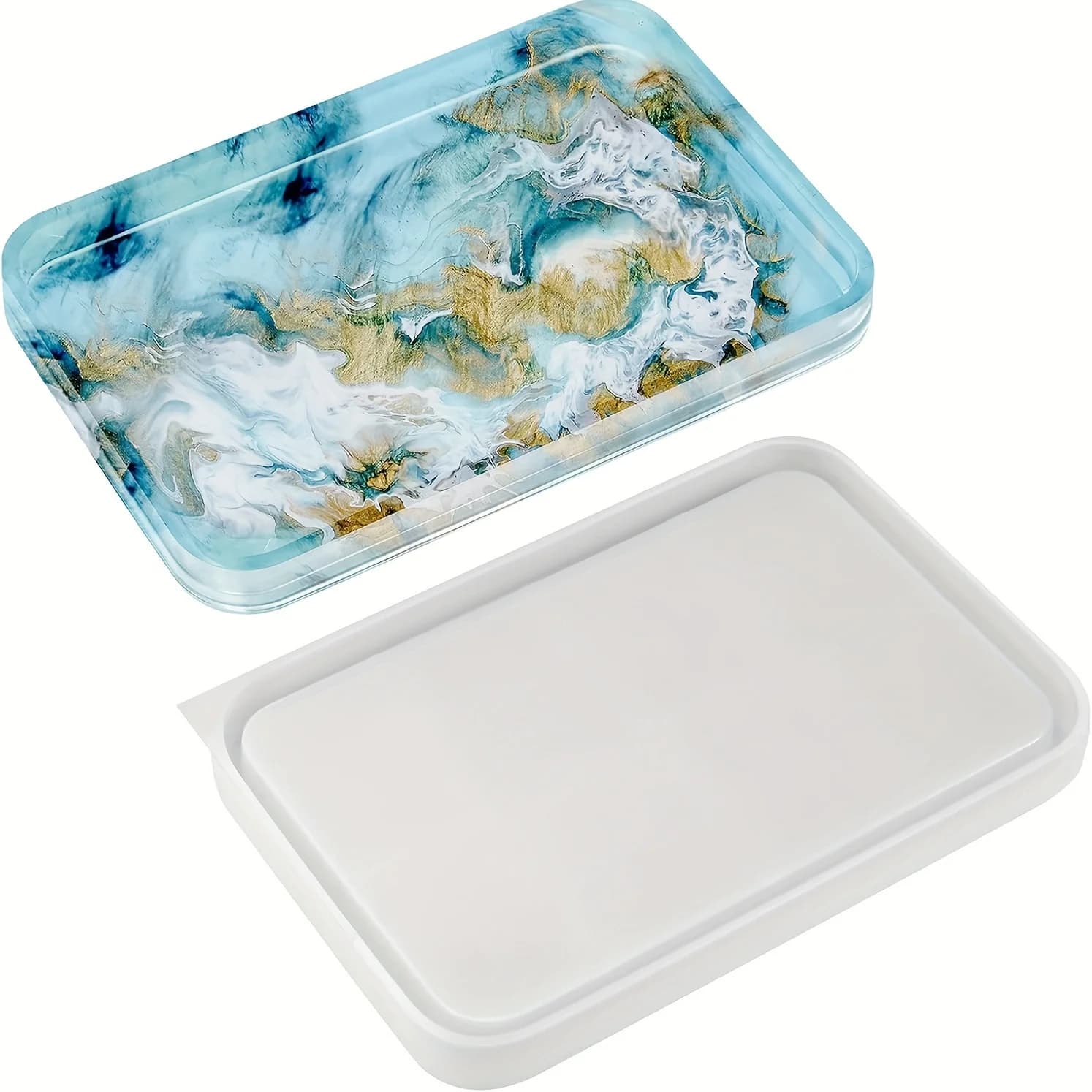 Nouveau design de moule en résine pour plateau rectangulaire, moules en silicone robustes avec bords, grands moules pour plateau à roulettes.