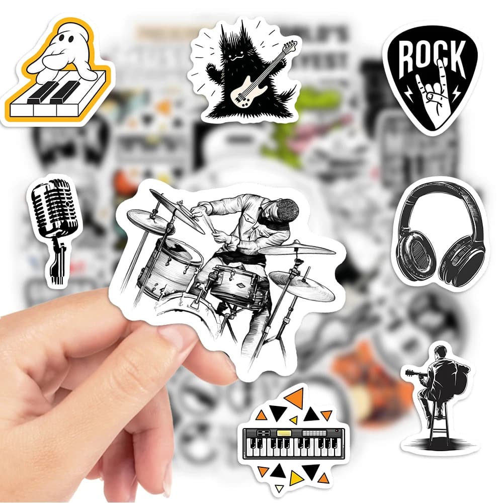 Bande de musique Rock Roll autocollants guitare basse tambour bricolage enfants jouet cadeau pour téléphones ordinateurs portables bouteilles bagages décoratif étanche décalcomanie