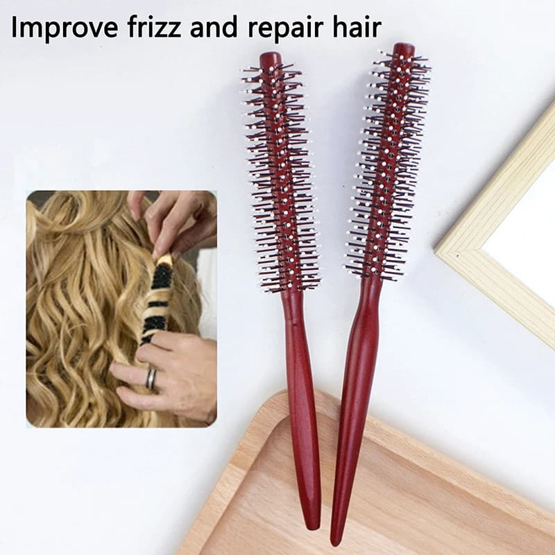 Brosse à cheveux ronde avec manche en bois