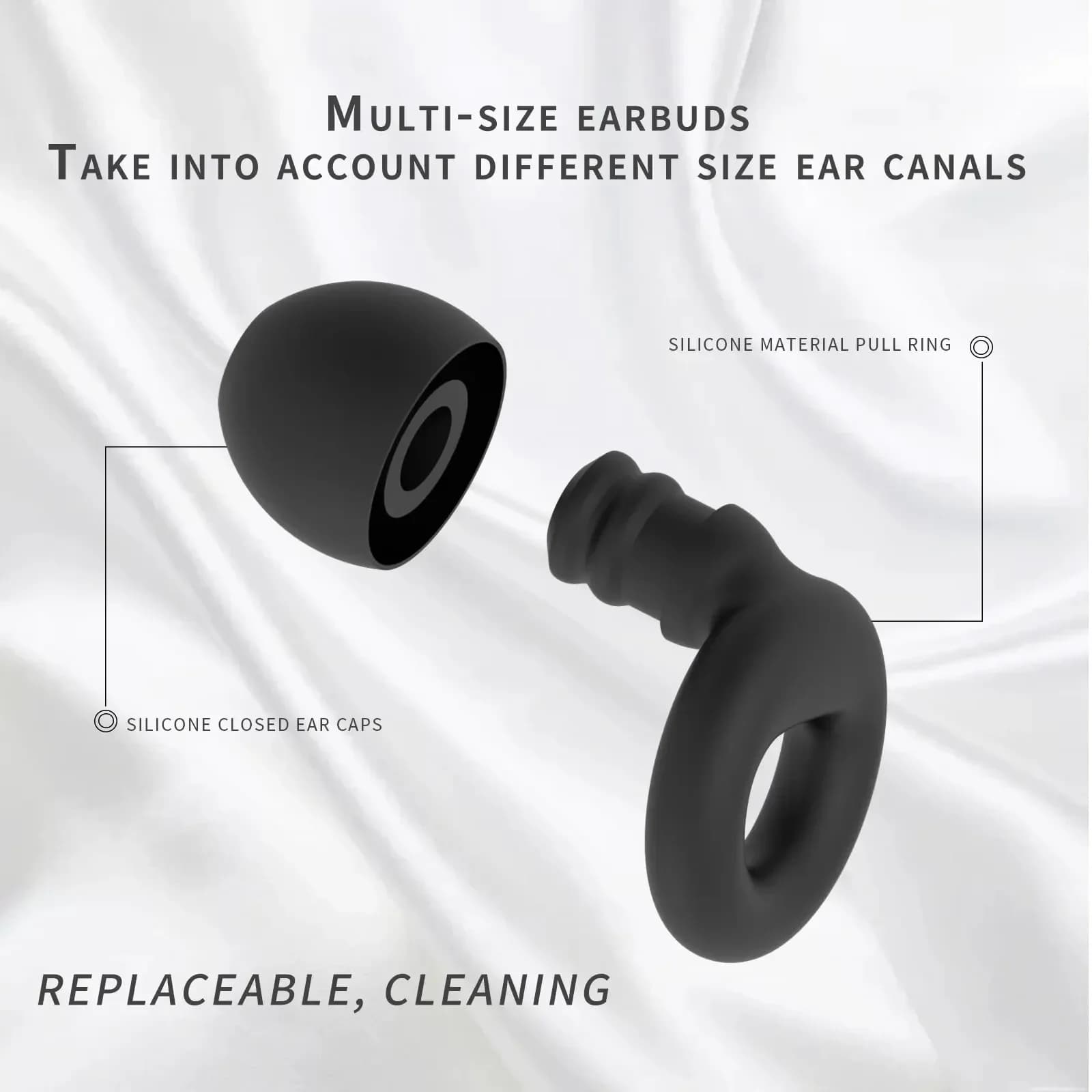 Bouchons d'oreilles silencieux pour la réduction du bruit – Protection auditive super douce et réutilisable pour le sommeil, la natation, le travail, 8 embouts d'oreille en tailles XS/S/M/L