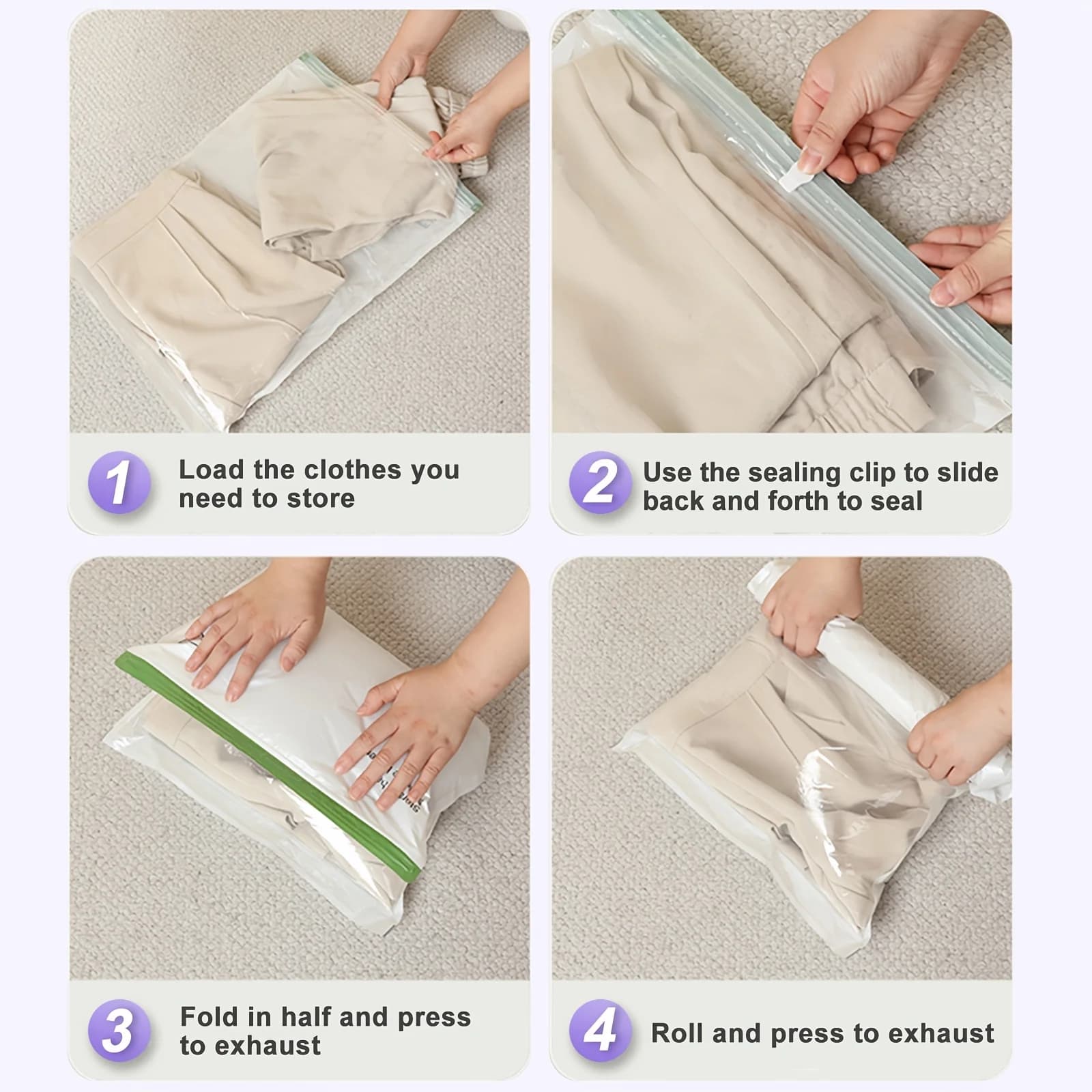 Sacs de Compression enroulables, 2 pièces/paquet, sac de rangement sous vide réutilisable pour organisateur de voyage, gain de place dans la valise, aucune pompe requise