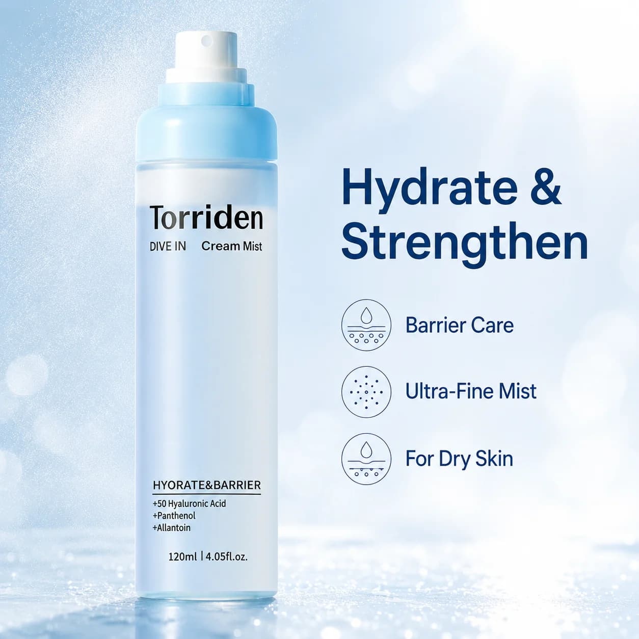 Brume hydratante à l'acide hyaluronique Torriden DIVE IN 120ml, réparation de la barrière cutanée, spray facial hydratant longue durée, apaisant pour la peau
