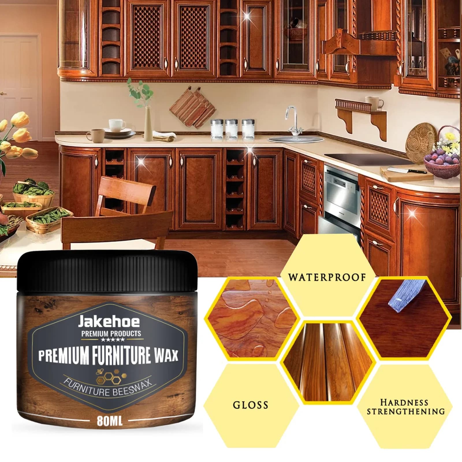 Cire d'abeille pour le soin des meubles et des sols, cire naturelle avec huile d'avocat pour réparer les rayures, restaurer la brillance et protéger les surfaces en bois, 1 ensemble