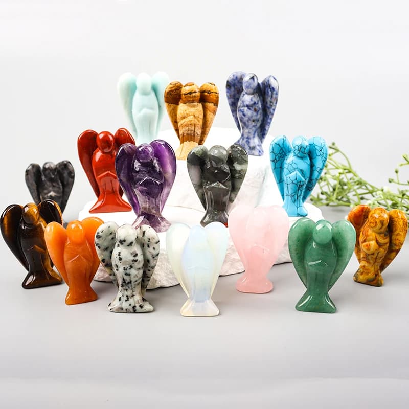 Figurine d'ange en pierre naturelle sculptée à la main, mini artisanat en cristal, pierre précieuse de Jade noir, guérison, décoration de la maison, 1.5 pouces