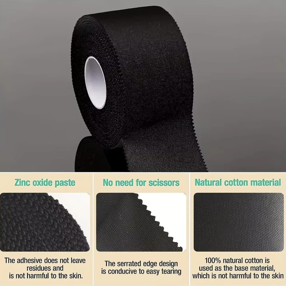 1 rouleau de ruban athlétique noir, ruban de sport sans résidus pour lutte et la gymnastique, forte tenue et enveloppement facile, ruban de soutien extensible